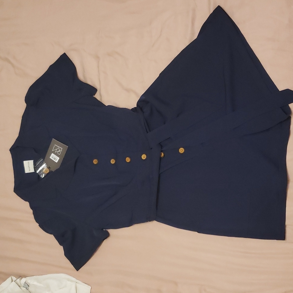 Unique Vintage Navy Blue Button Romper (size 2x)